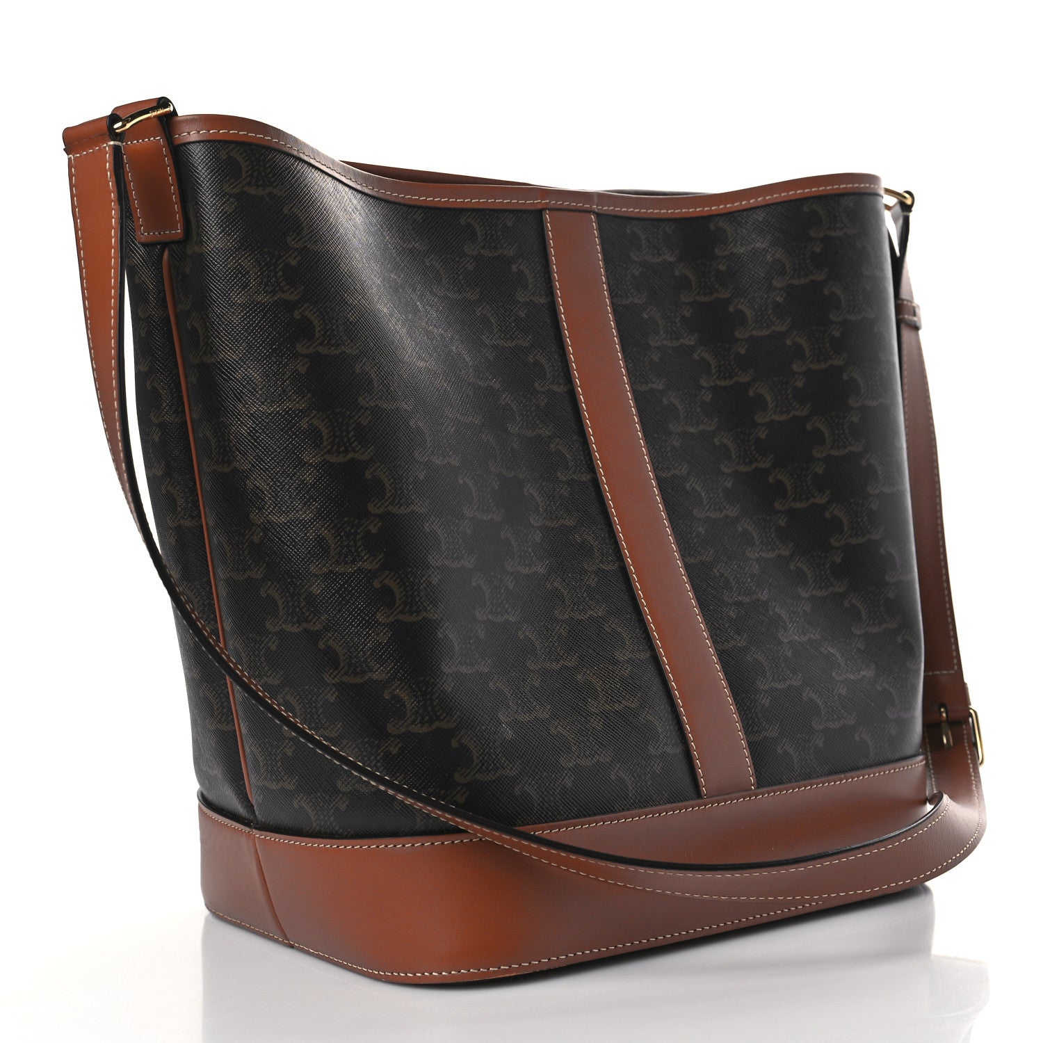 Celine Triomphe Canvas Calfskin Medium Bucket Bag Tan 3 of 9