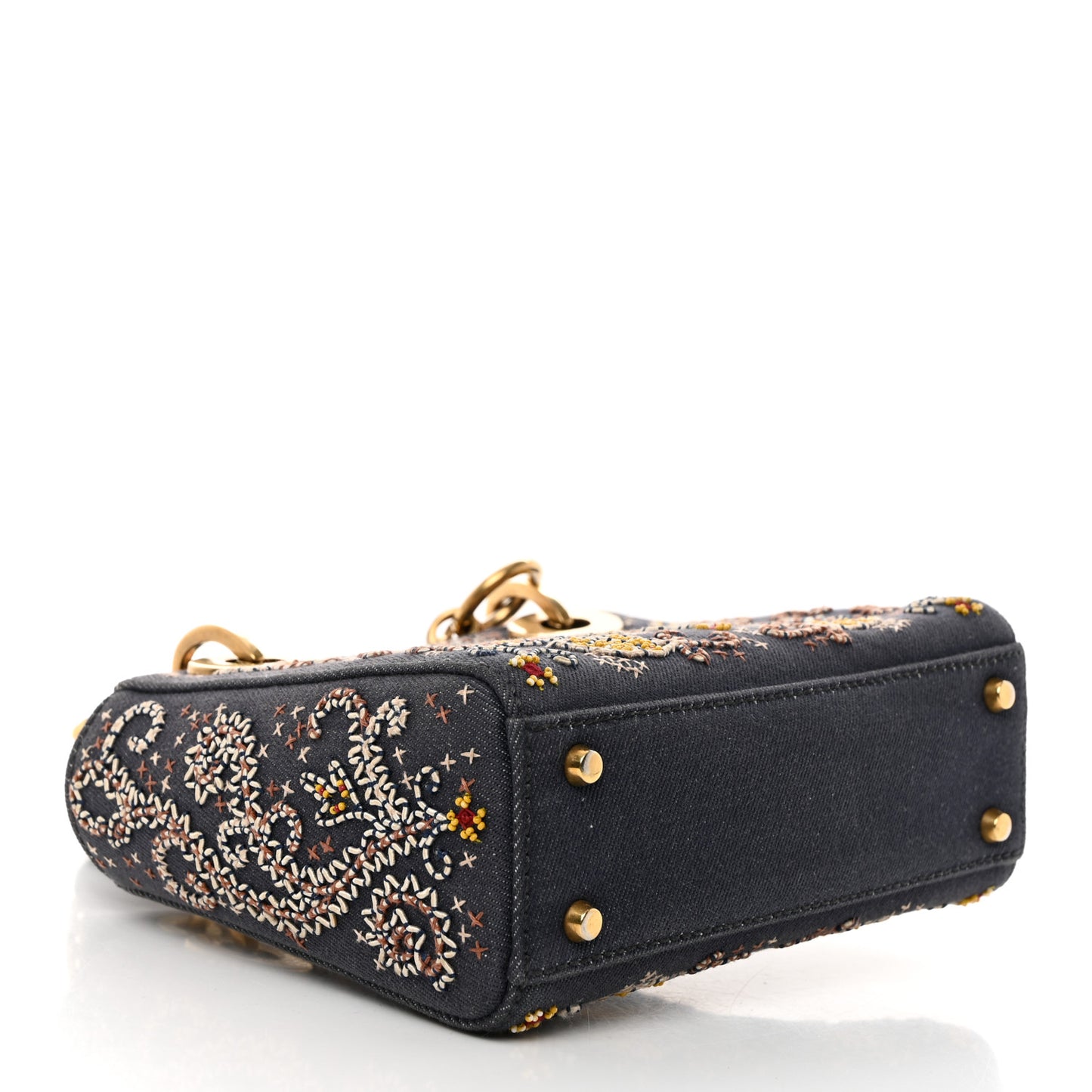 Denim Embroidered Beaded Mini Lady Dior Blue Multicolor