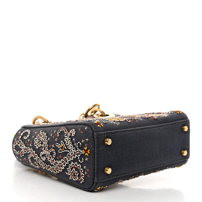 Christian Dior Denim Embroidered Beaded Mini Lady Dior Blue Multicolor 4 of 10