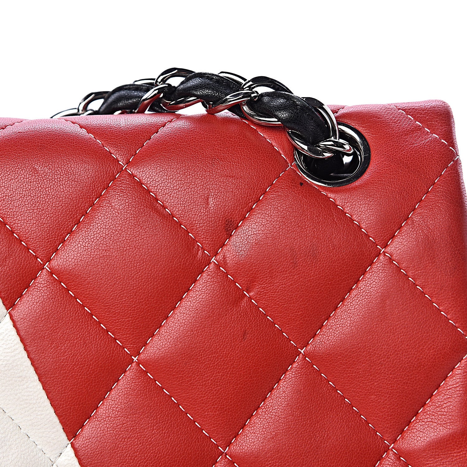 Chanel Lambskin Quilted Colorblock Jumbo Double Flap Black White Red 15 of 19