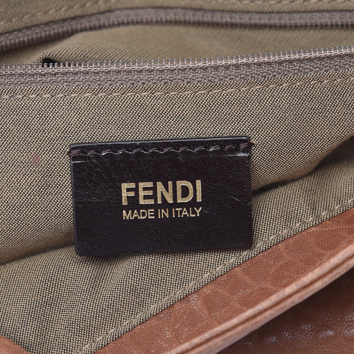 Fendi Crinkled Lambskin Colorblock Large Mia Shoulder Flap Camel Osso Naturale 6 of 17