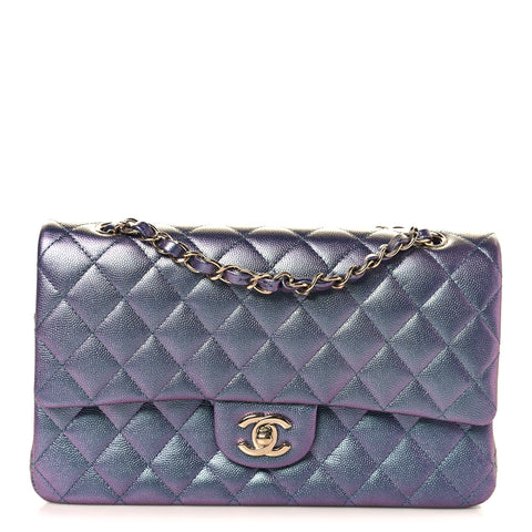 Iridescent Caviar Quilted Medium Double Flap Purple