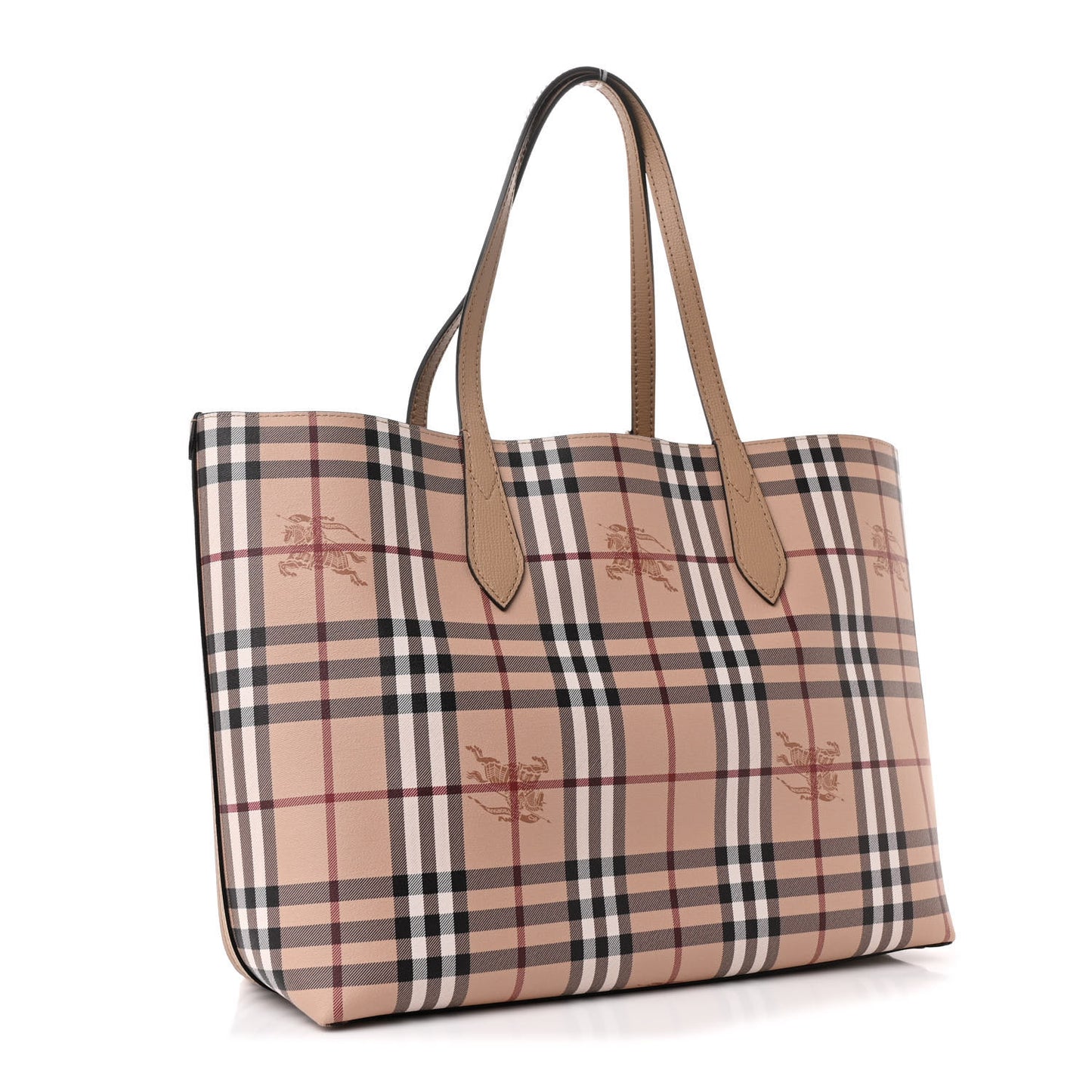 Grainy Calfskin Haymarket Check Medium Reversible Tote Camel