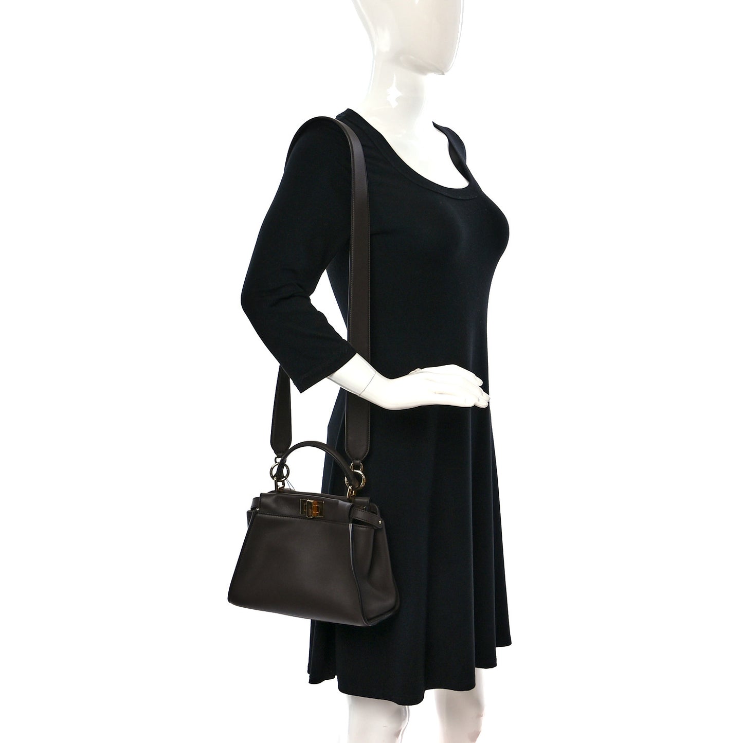 Vitello Seta Suede FF Mini Peekaboo Iconic Satchel Chocolate Sigaro Marrone