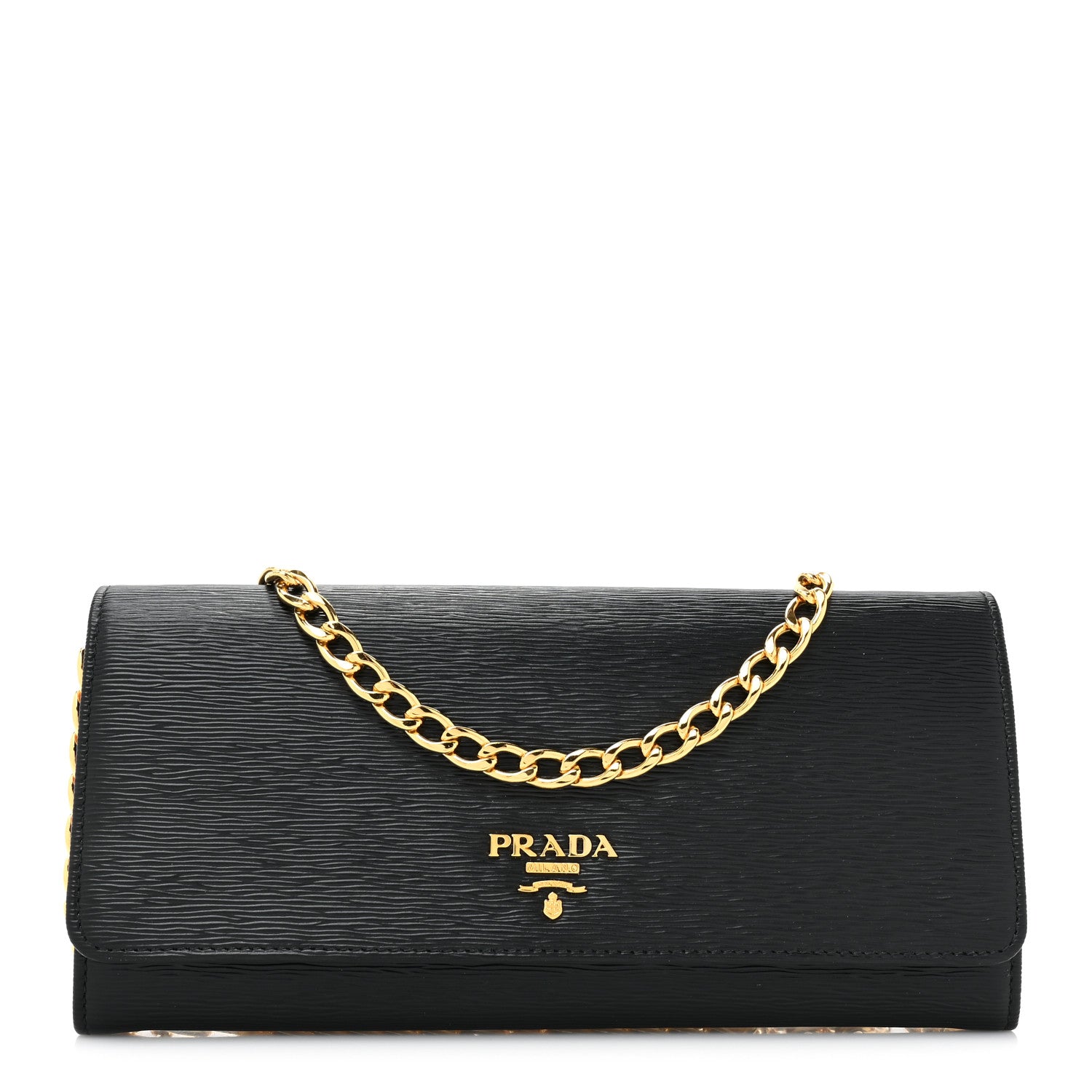 Prada Vitello Move Metal Oro Chain Wallet Black 1 of 11