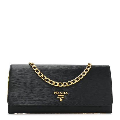 Prada Vitello Move Metal Oro Chain Wallet Black 1 of 11