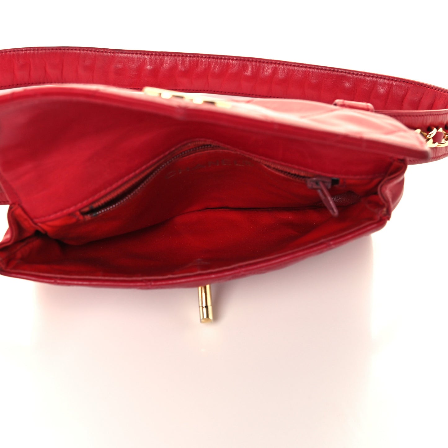 Lambskin Quilted Flap Waist Belt Bag Red