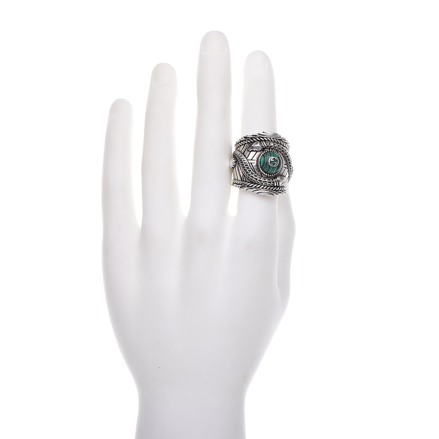 Gucci Sterling Silver Large Garden Ring Green 63 10.25 2 of 7