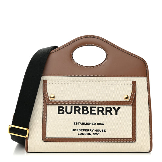 Canvas Smooth Calfskin Two Tone Small Pocket Bag Natural Malt Brown