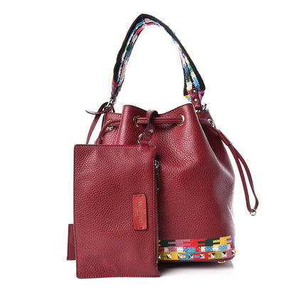 Valentino Garavani Pebbled Calfskin Embroidered Geo Bucket Bag Camelia 1 of 10
