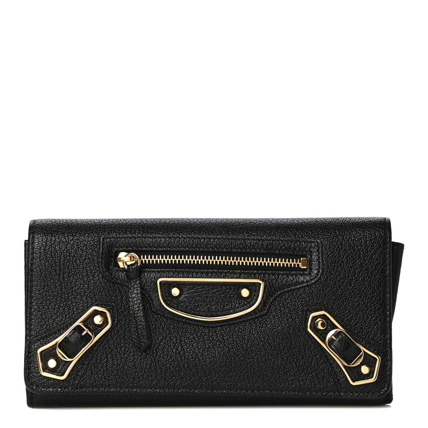 Chevre Gold Metallic Edge Hardware Money Wallet Black