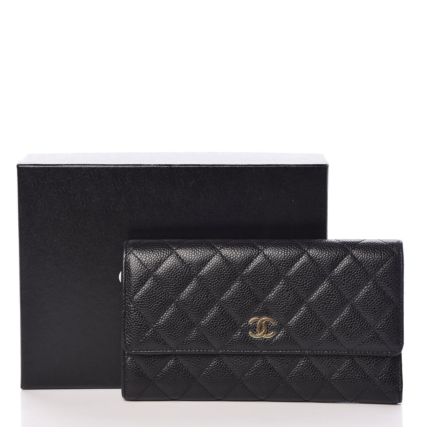 Caviar Quilted Large Flap Wallet Black