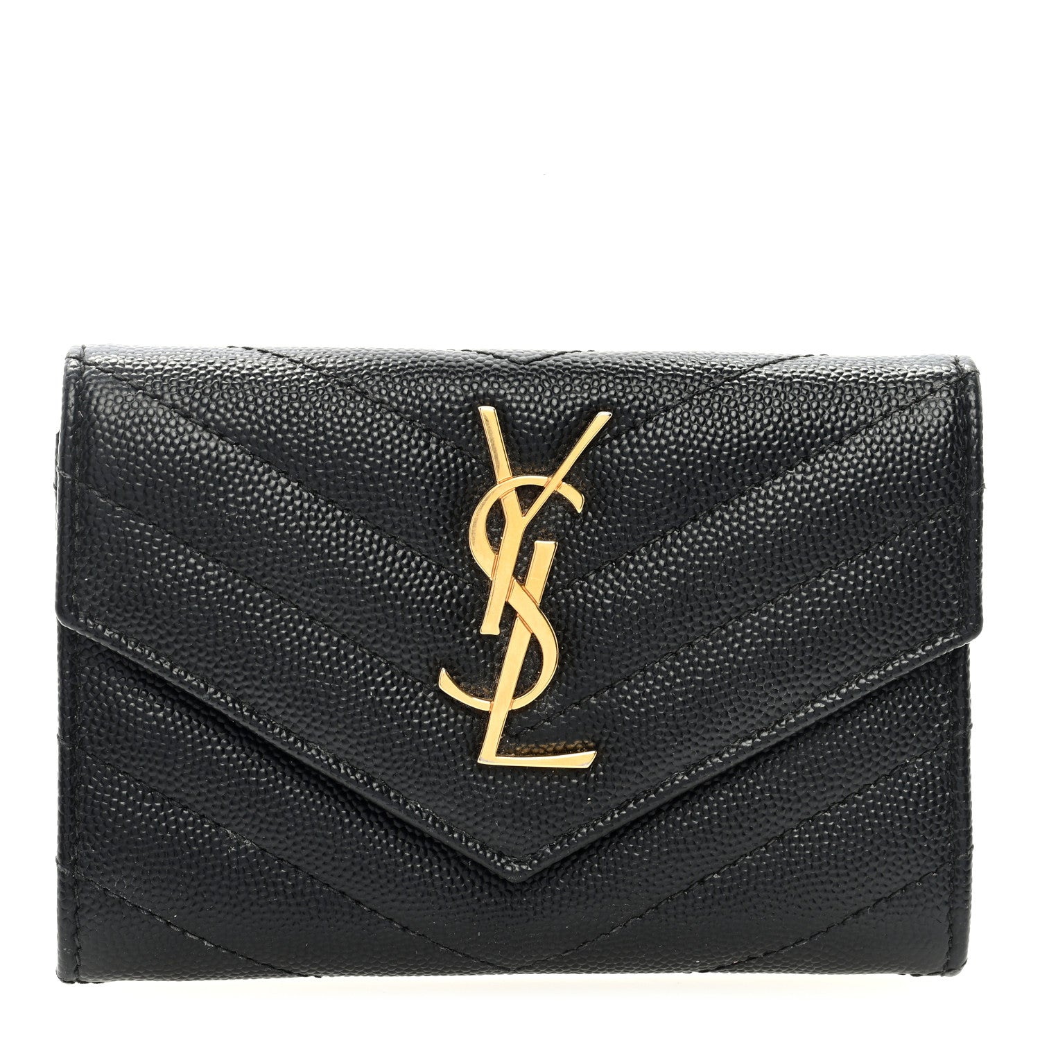 Saint Laurent Grain De Poudre Matelasse Chevron Small Monogram Envelope Wallet Black 1 of 6