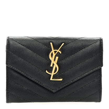 Saint Laurent Grain De Poudre Matelasse Chevron Small Monogram Envelope Wallet Black 1 of 6