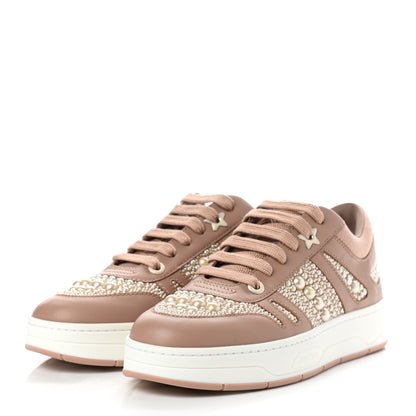 Jimmy Choo Calfskin Pearl Embellished Hawaii Flatform Sneakers 38 Ballet Pink 3 of 6