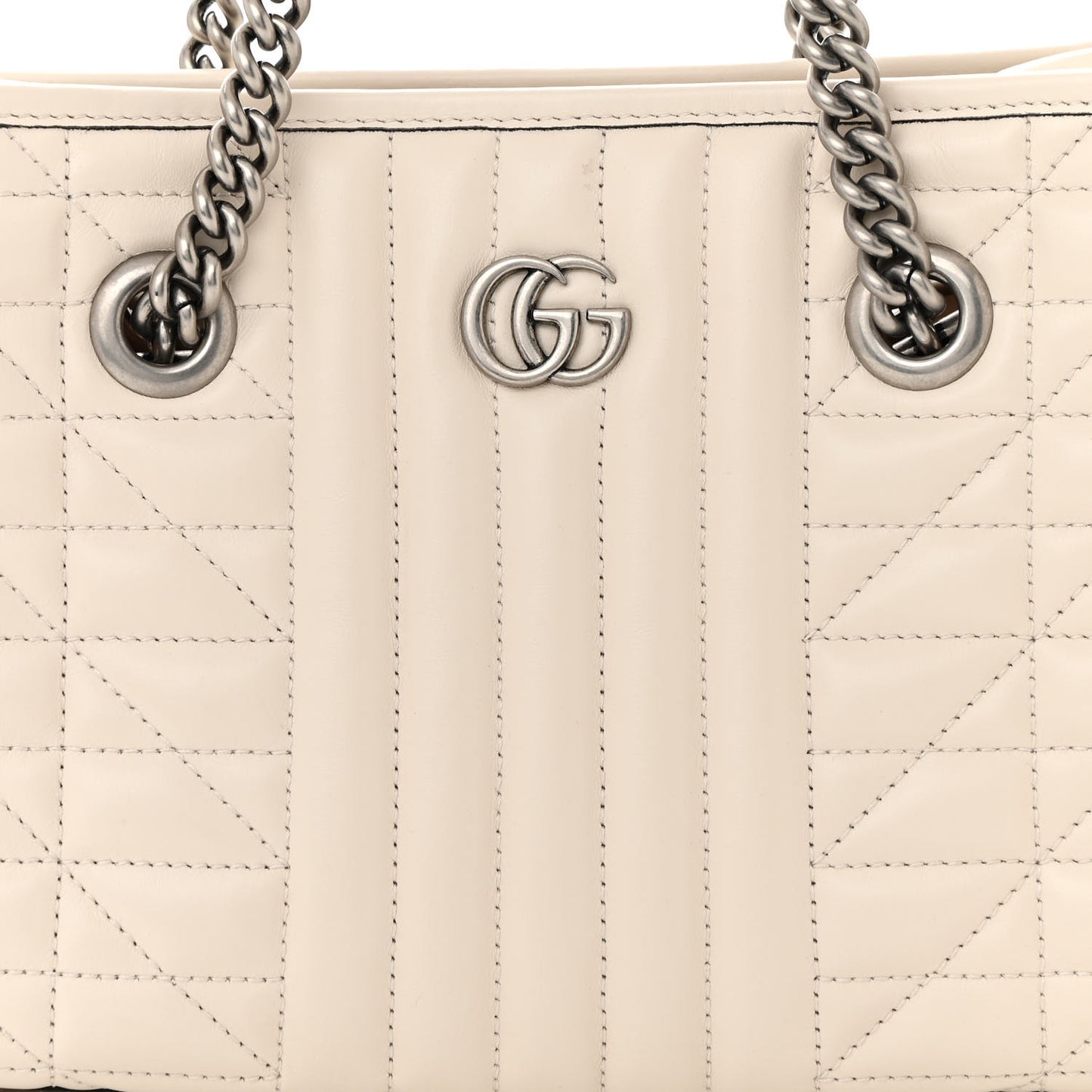 Calfskin Matelasse Aria Small GG Marmont Shoulder Tote Mystic White