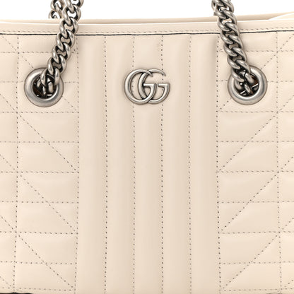 Gucci Calfskin Matelasse Aria Small GG Marmont Shoulder Tote Mystic White 8 of 10