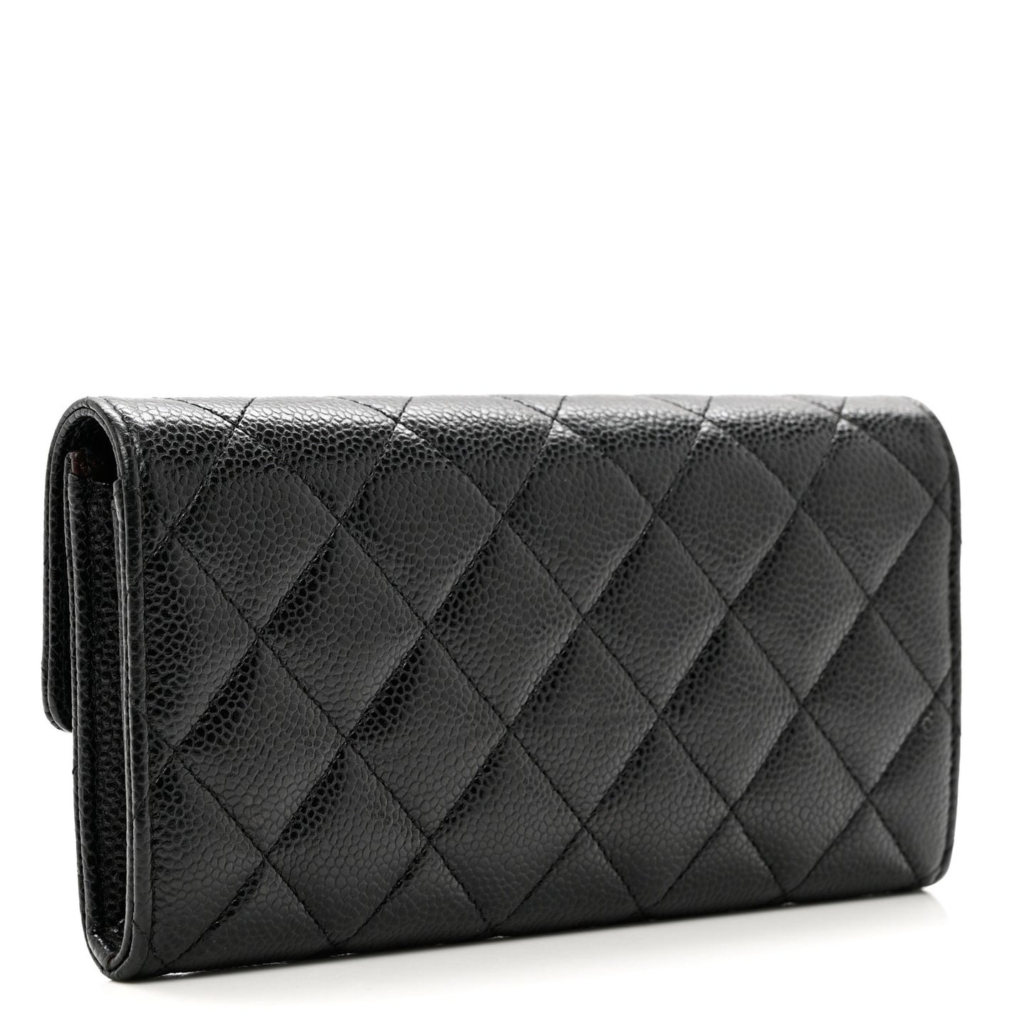 Caviar Quilted Large Gusset Flap Wallet Black
