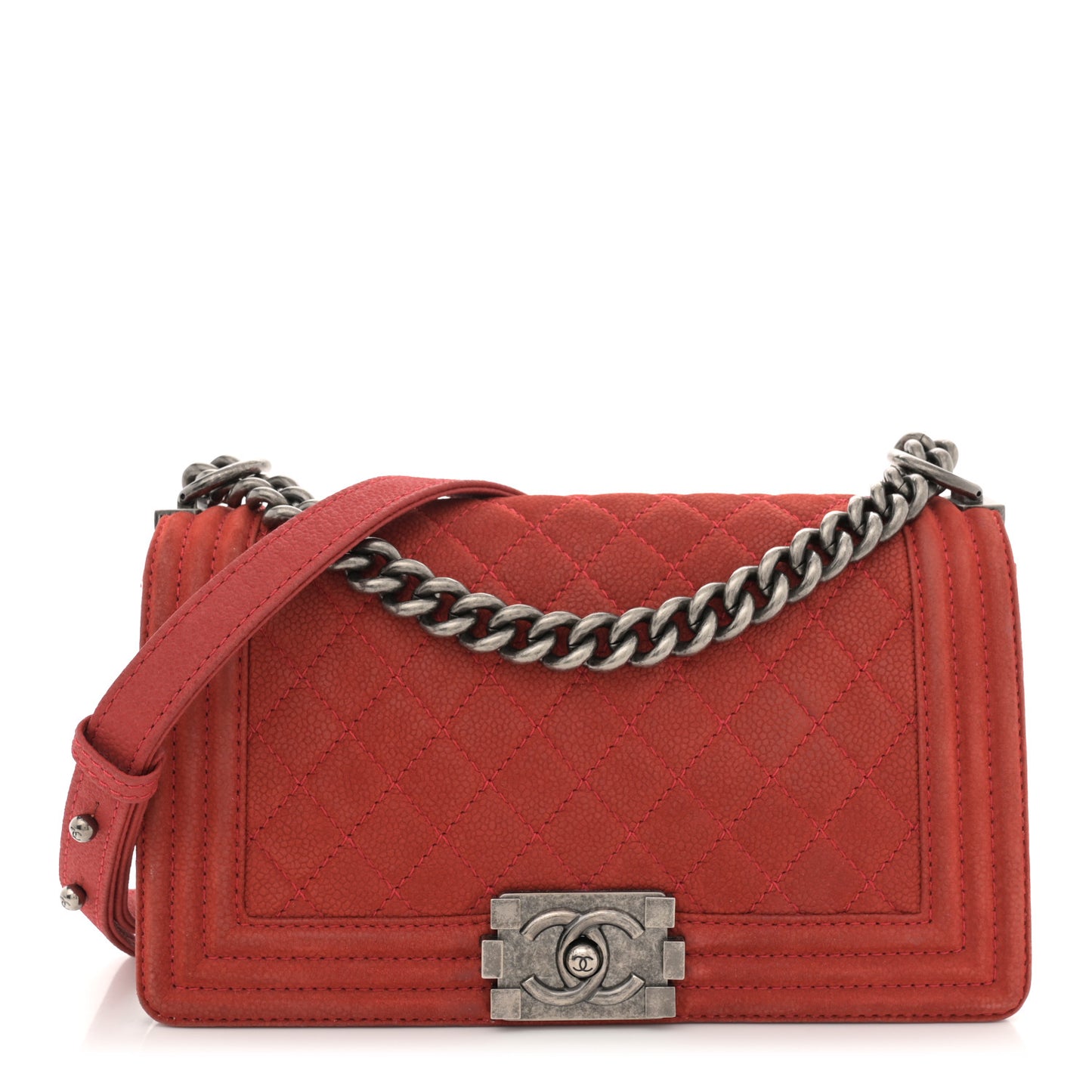Iridescent Caviar Quilted Medium Boy Flap Red