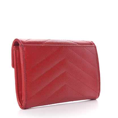 Saint Laurent Grain De Poudre Matelasse Chevron Small Monogram Envelope Wallet New Red 3 of 10