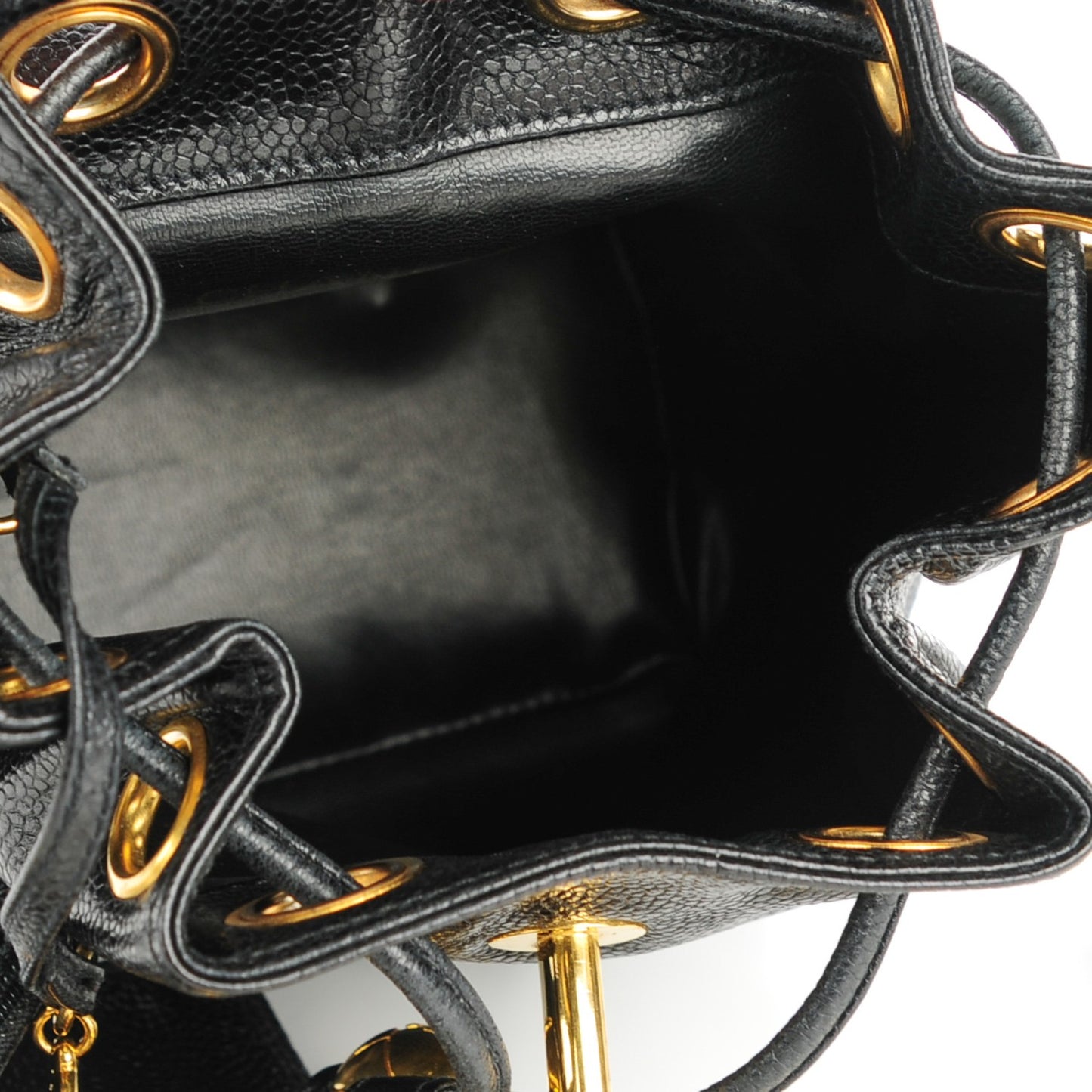 Caviar CC Drawstring Flap Bag Black