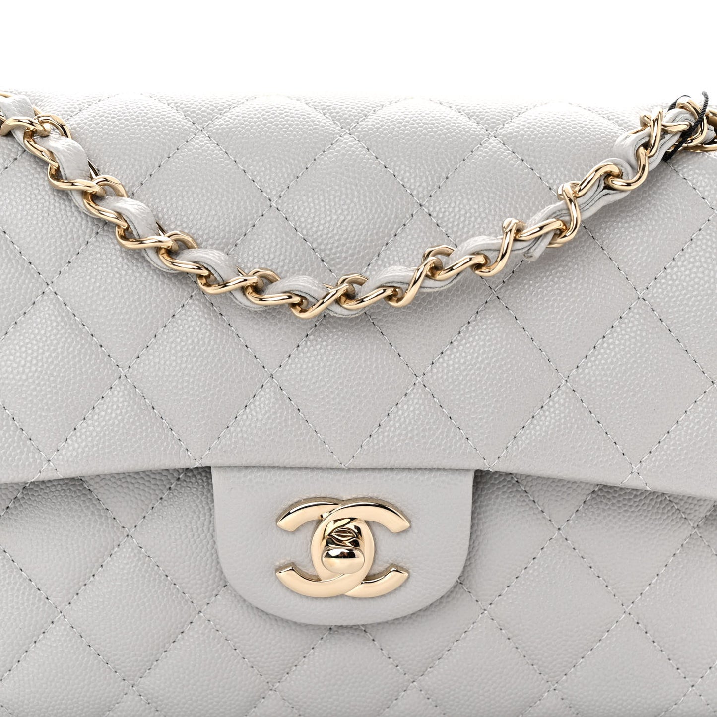 Caviar Quilted Small Double Flap Grey