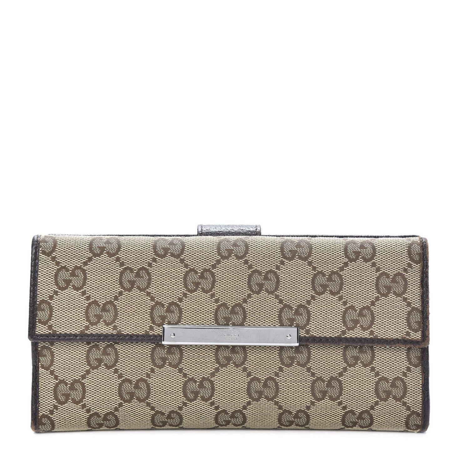 Monogram Metal Bar Continental Flap Wallet Beige Ebony Dark Brown