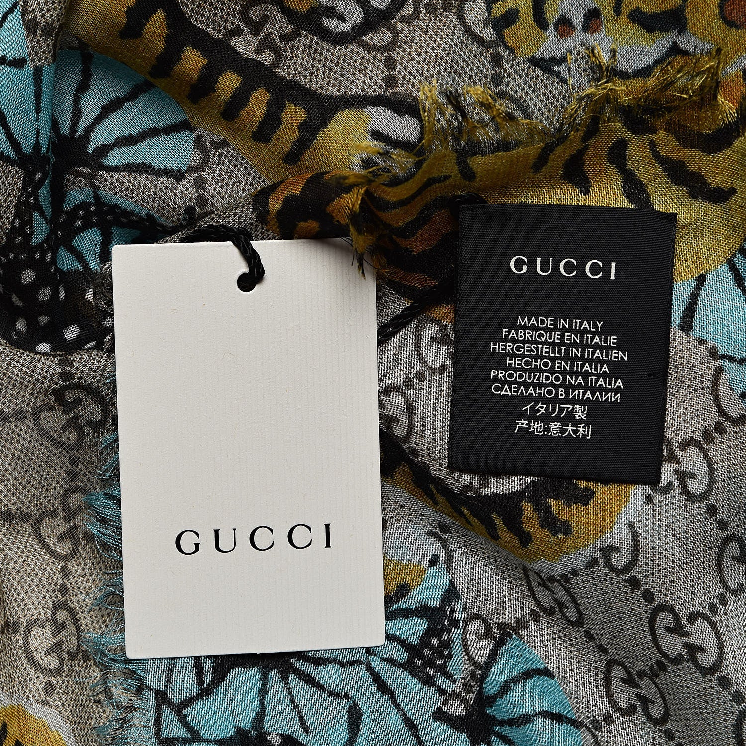 Gucci Modal Silk GG Monogram Supreme Tiger Shawl Rope Sky Blue 3 of 4