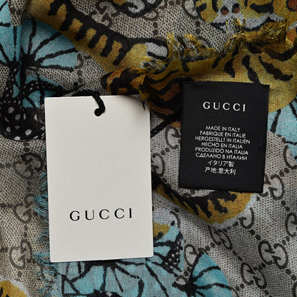 Gucci Modal Silk GG Monogram Supreme Tiger Shawl Rope Sky Blue 3 of 4