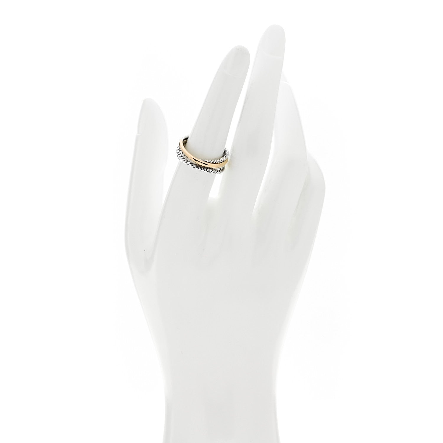 David Yurman Sterling Silver 18K Yellow Gold Narrow Crossover Ring 53 6.5 2 of 5