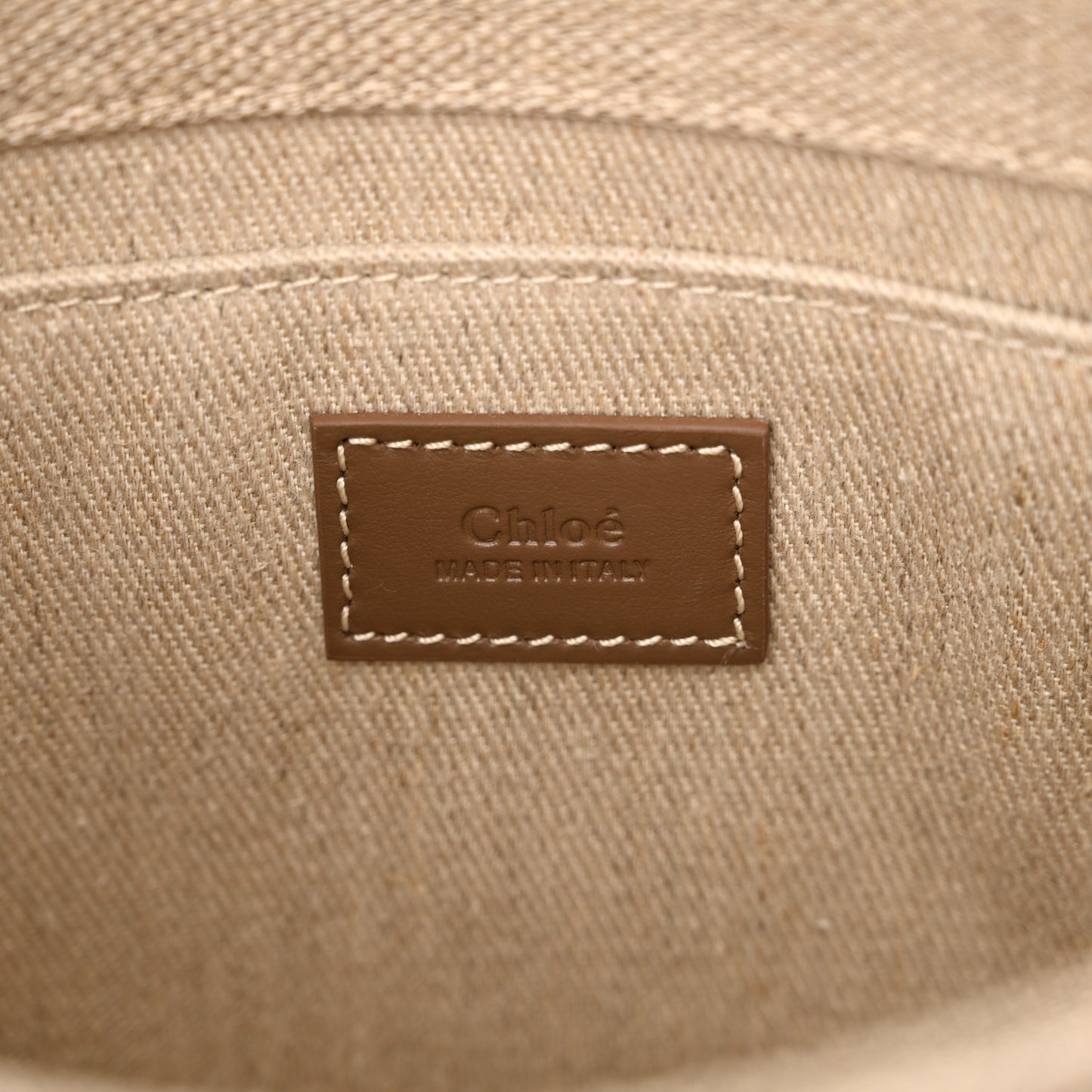 Linen Calfskin Small Woody Ribbon Tote With Strap Dark Nut