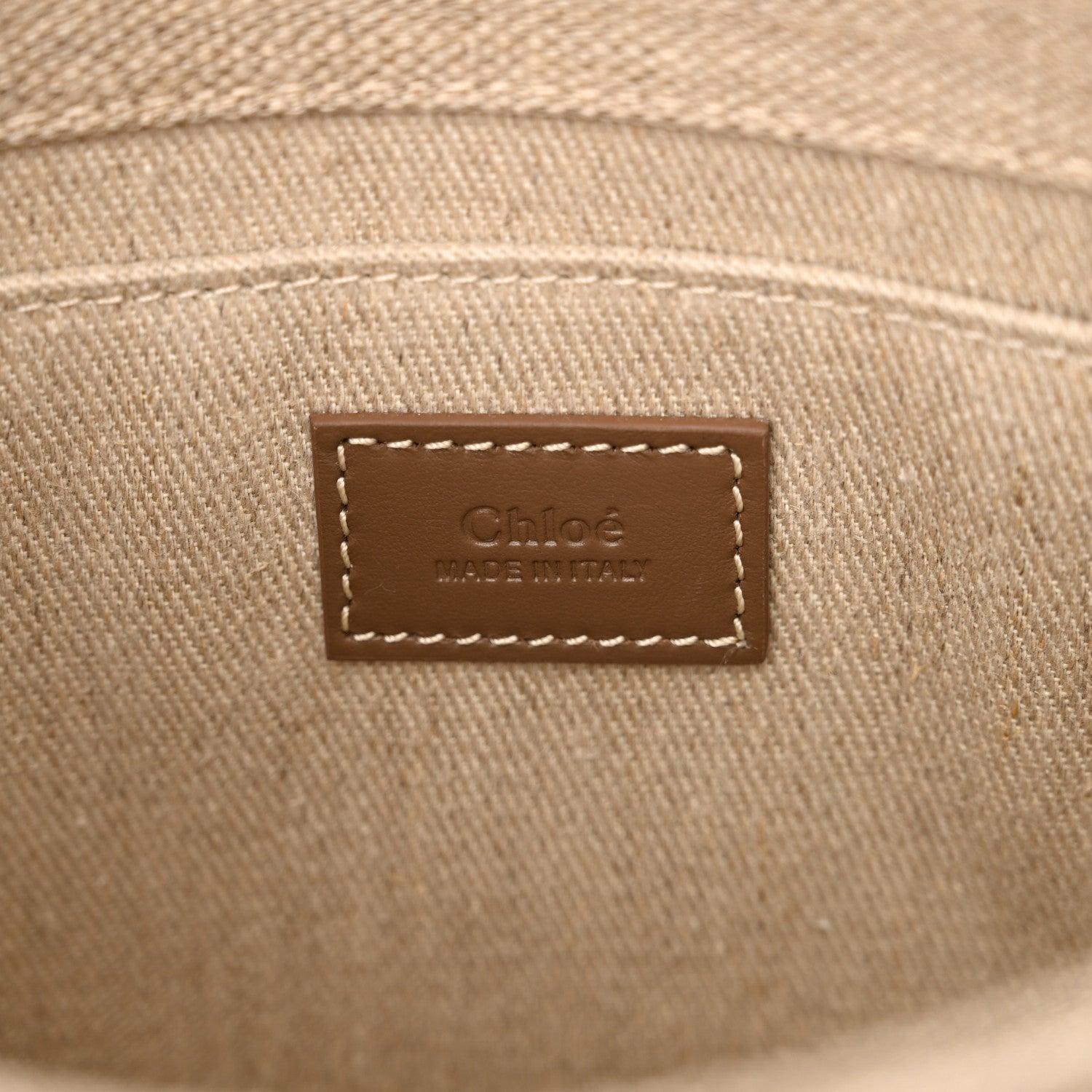 Chloe Linen Calfskin Small Woody Ribbon Tote With Strap Dark Nut 6 of 10