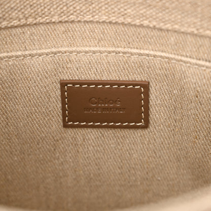 Chloe Linen Calfskin Small Woody Ribbon Tote With Strap Dark Nut 6 of 10