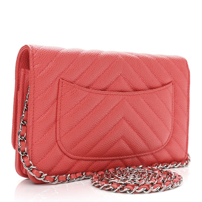 Chanel Caviar Chevron Quilted Wallet On Chain WOC Coral 2 of 11