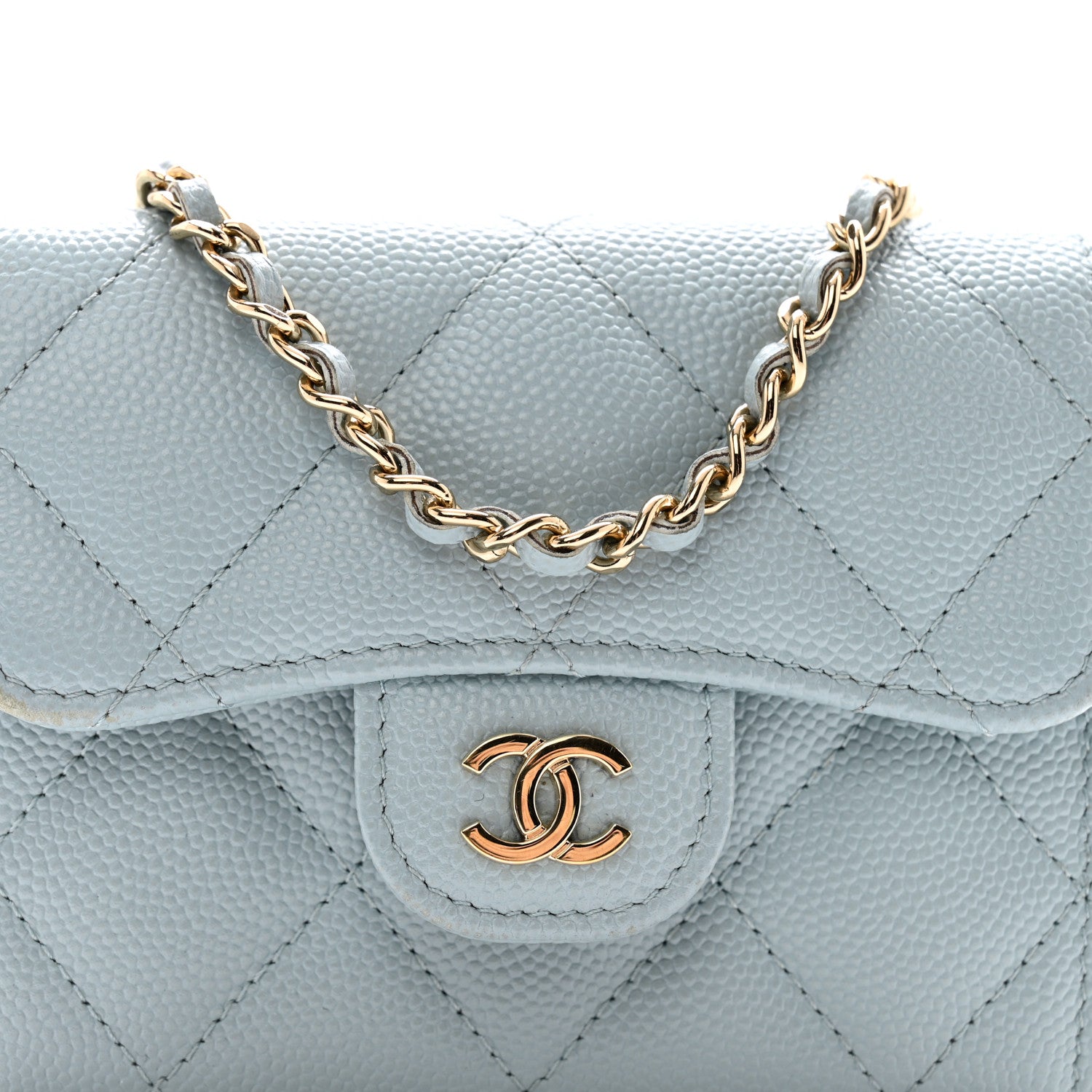 Chanel Caviar Quilted Flap Card Holder On Chain Light Blue 10 of 14