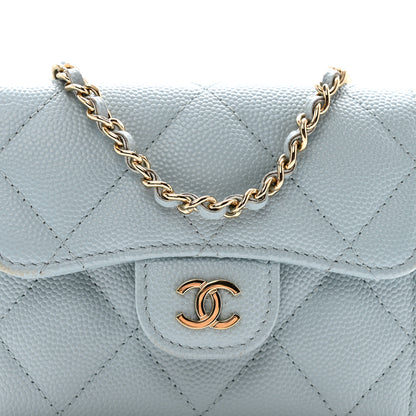 Chanel Caviar Quilted Flap Card Holder On Chain Light Blue 10 of 14