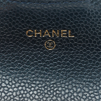 Chanel Metallic Caviar Quilted Flap Card Holder Wallet Dark Blue 6 of 9