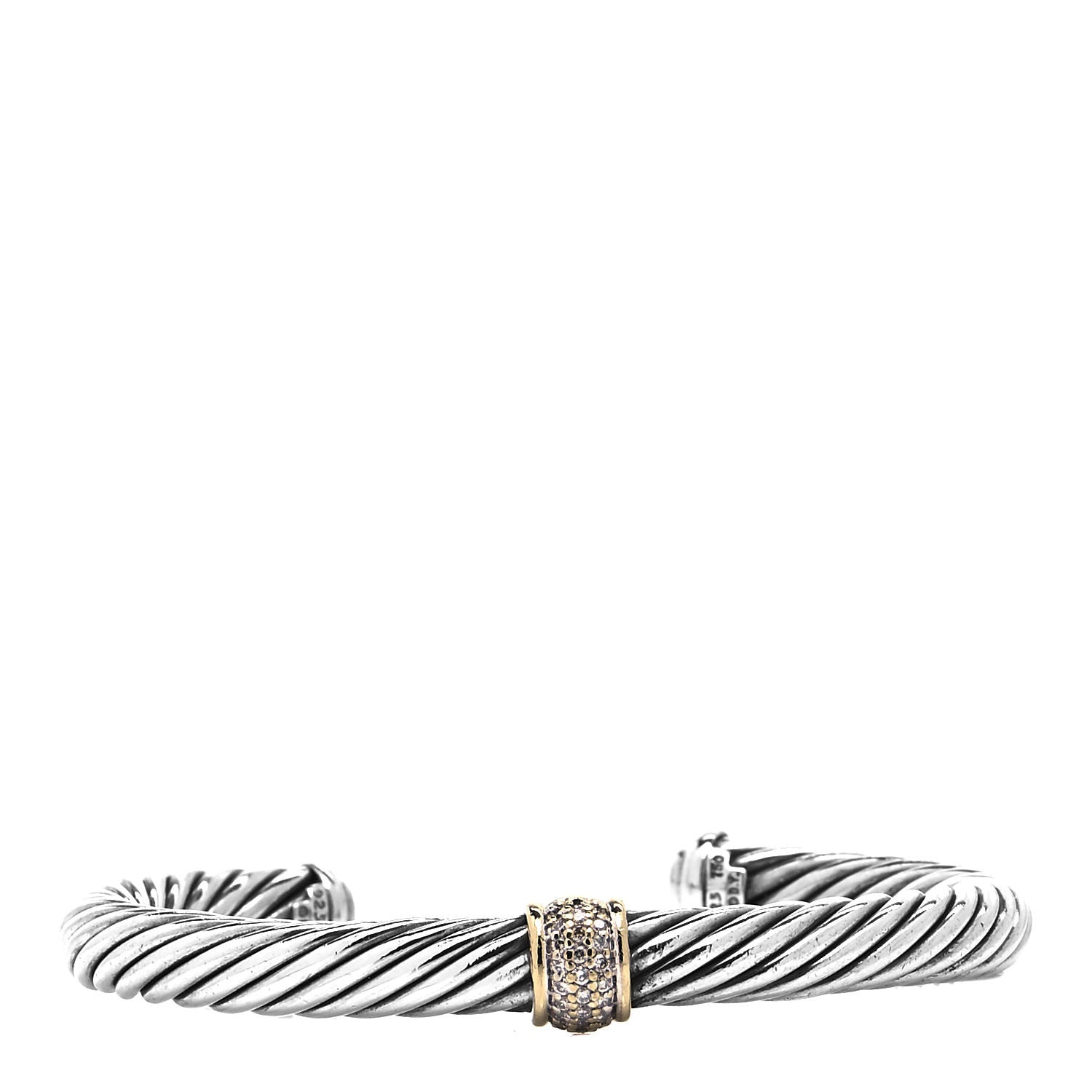 David Yurman Sterling Silver 18K Yellow Gold Diamond 7mm Cable Classics Station Bracelet 1 of 4