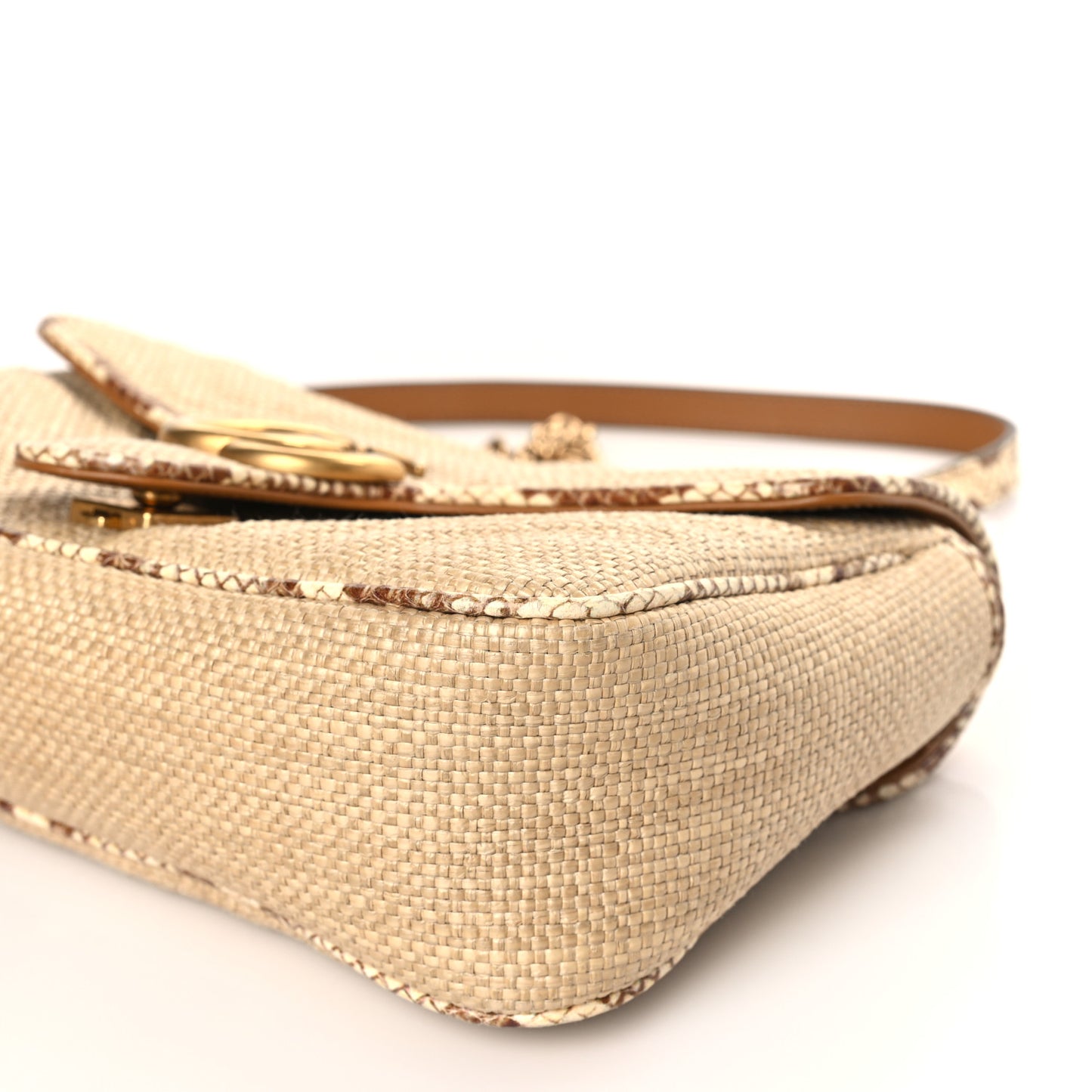Raffia Elaphe Matelasse Small GG Marmont Shoulder Bag Natural Cream Brown