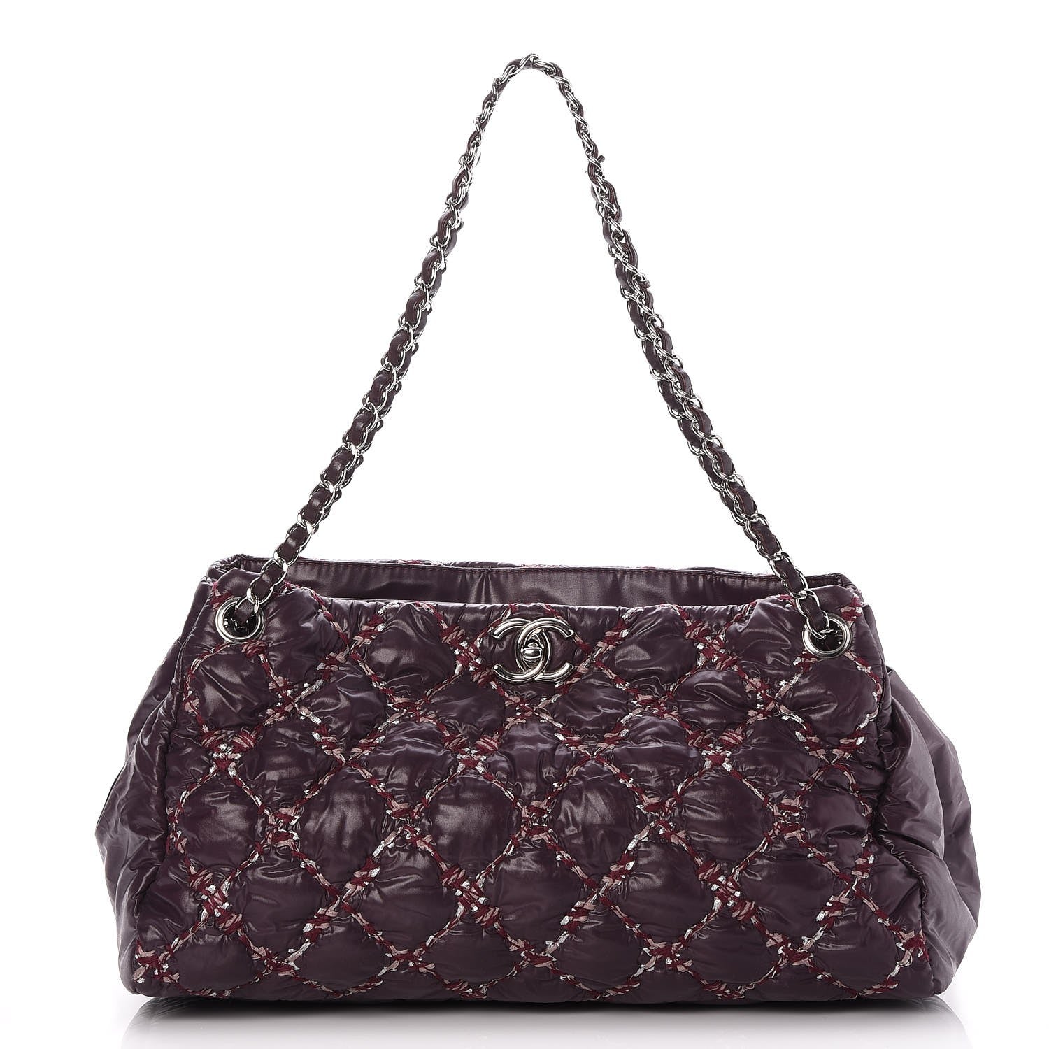 Chanel Nylon Quilted Tweed Stitch Bubble Tote Plum 1 of 7