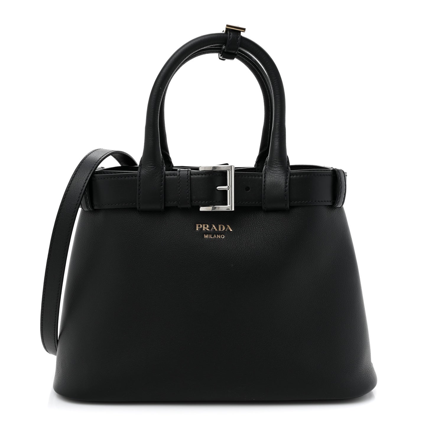 Soft Grained Calfskin Vitello Daino Small Buckle Bag Black