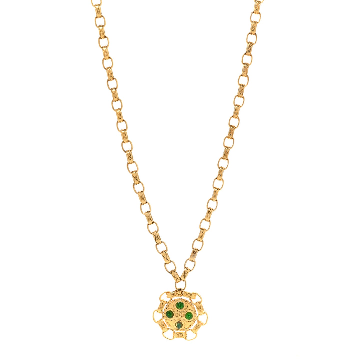 Crystal Gripoix Poured Glass Pendant Necklace Gold Green