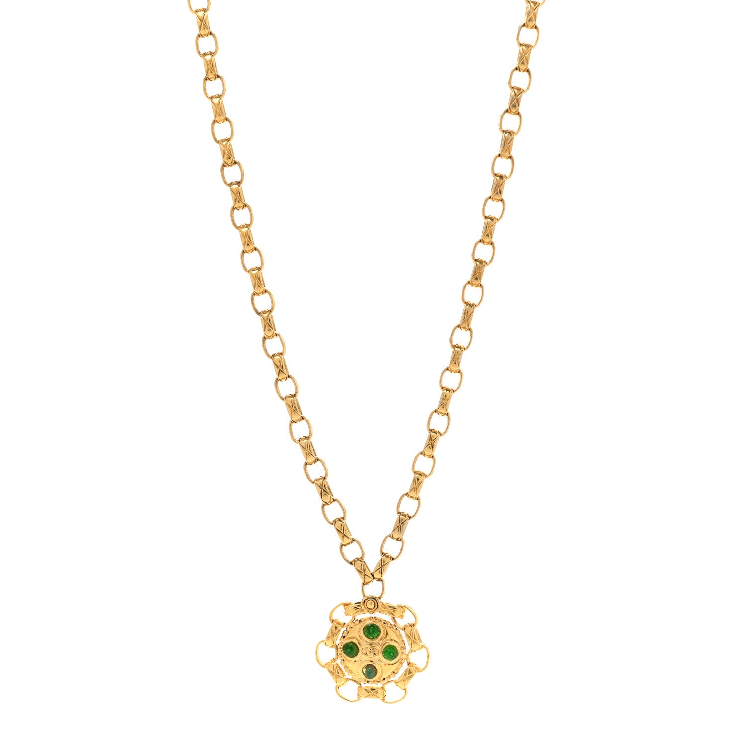 Chanel Crystal Gripoix Poured Glass Pendant Necklace Gold Green 1 of 8