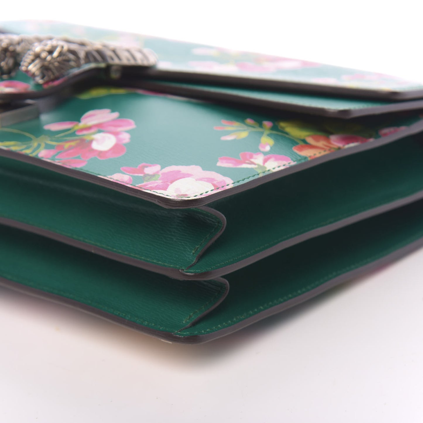 Calfskin Blooms Print Medium Dionysus Shoulder Bag Bright Emerald Multicolor
