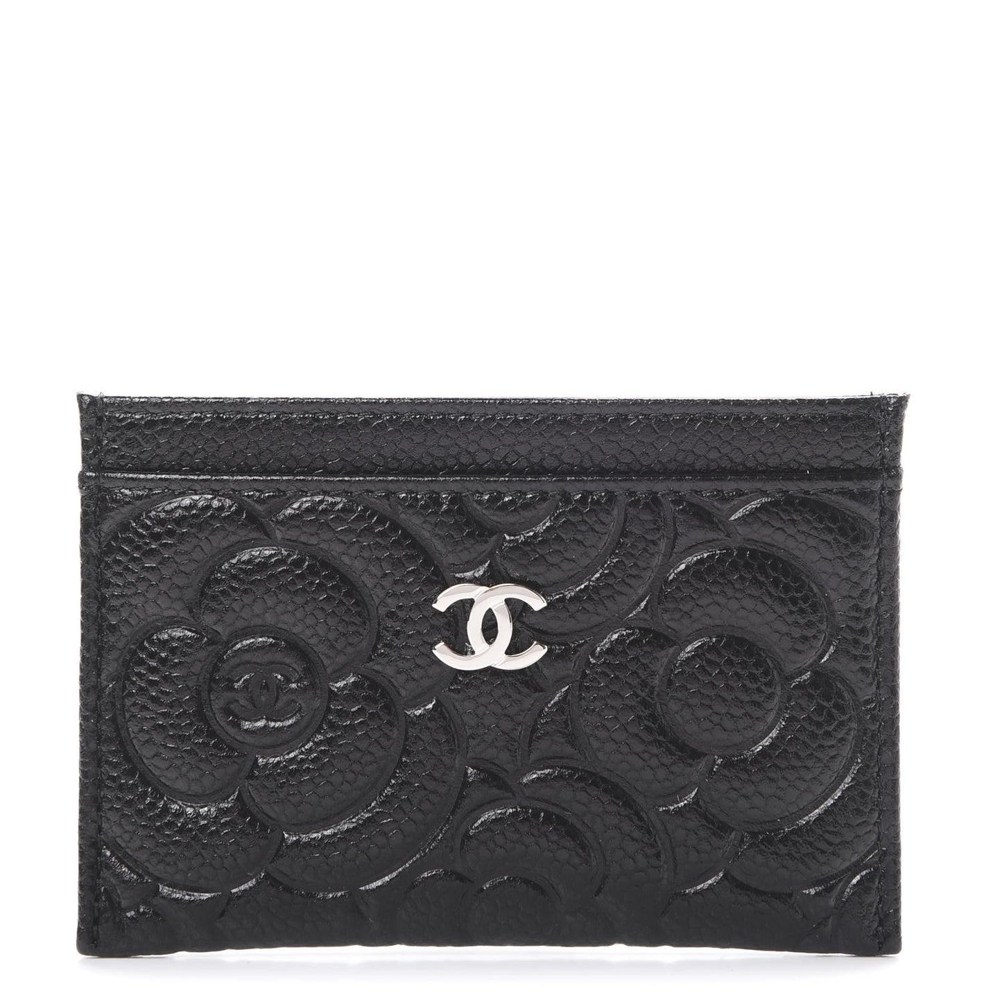 Caviar Camellia Embossed Card Holder Black