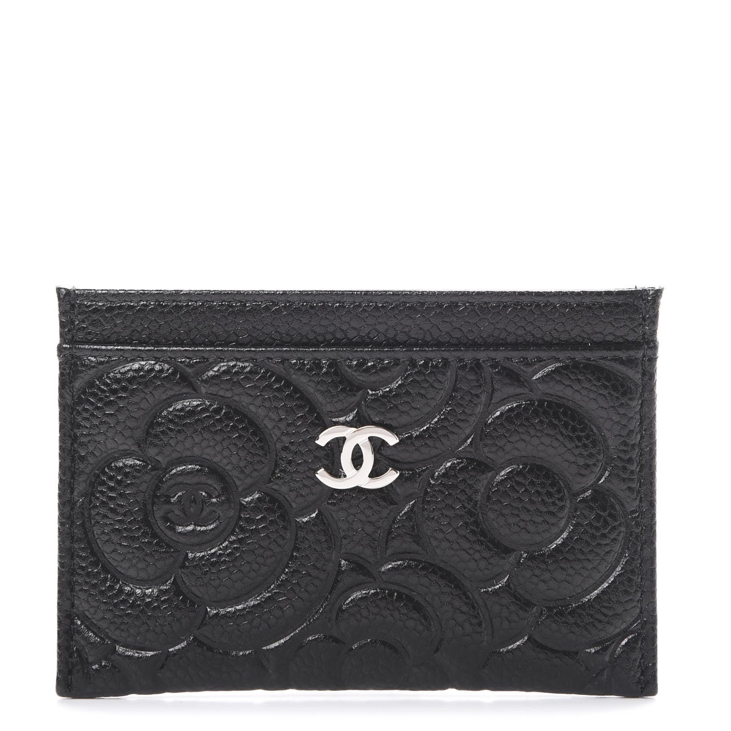 Chanel Caviar Camellia Embossed Card Holder Black 1 of 8