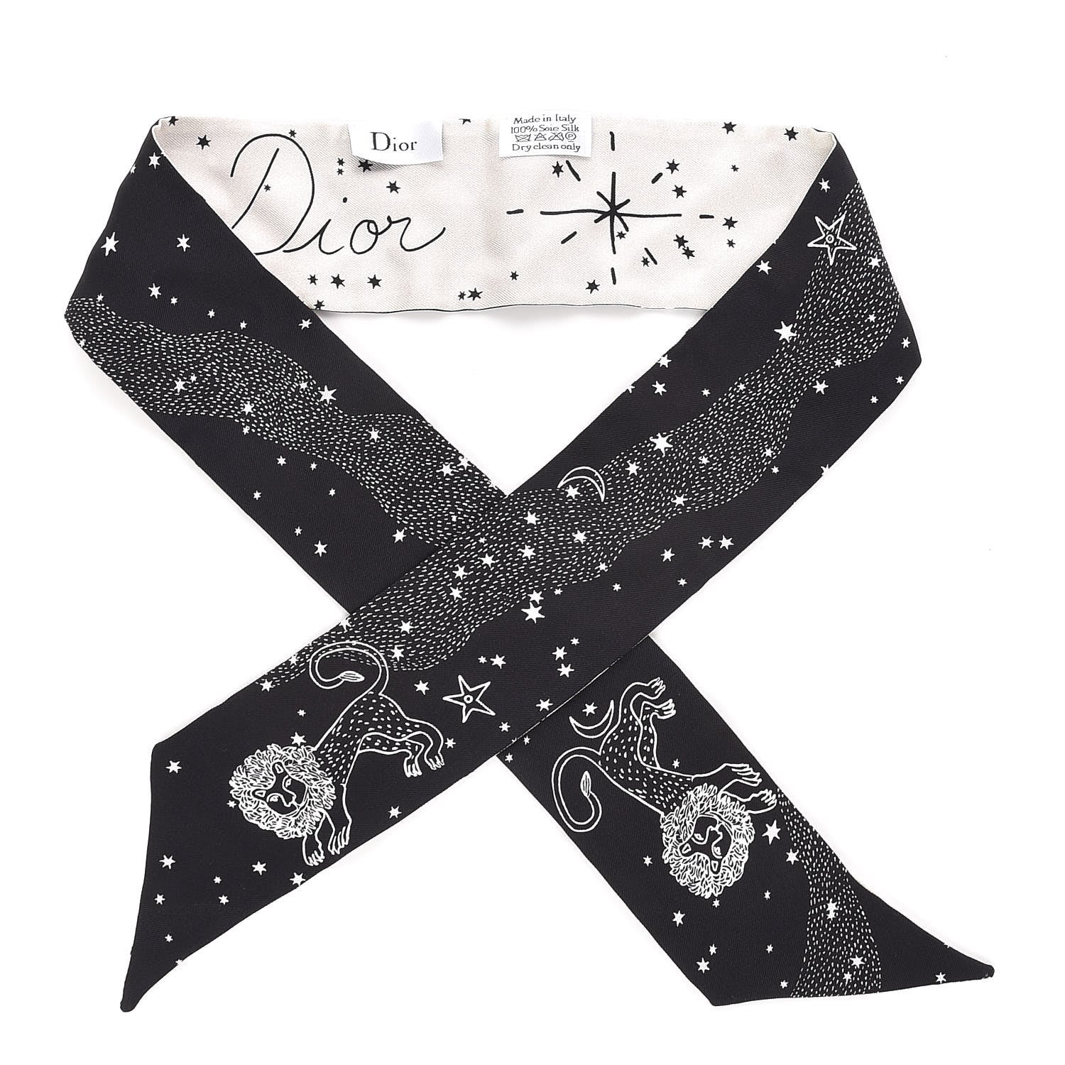 Christian Dior Silk Zodiac Leo Mitzah Scarf Black 1 of 3