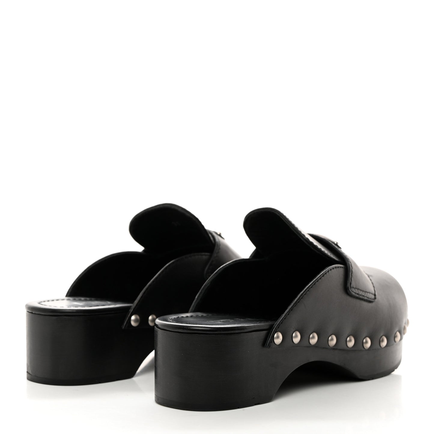 Natural Calfskin Metal Triangle Logo 45mm Clogs Black