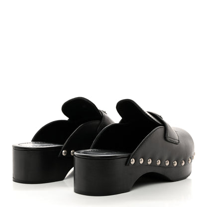 Prada Natural Calfskin Metal Triangle Logo 45mm Clogs Black 4 of 9