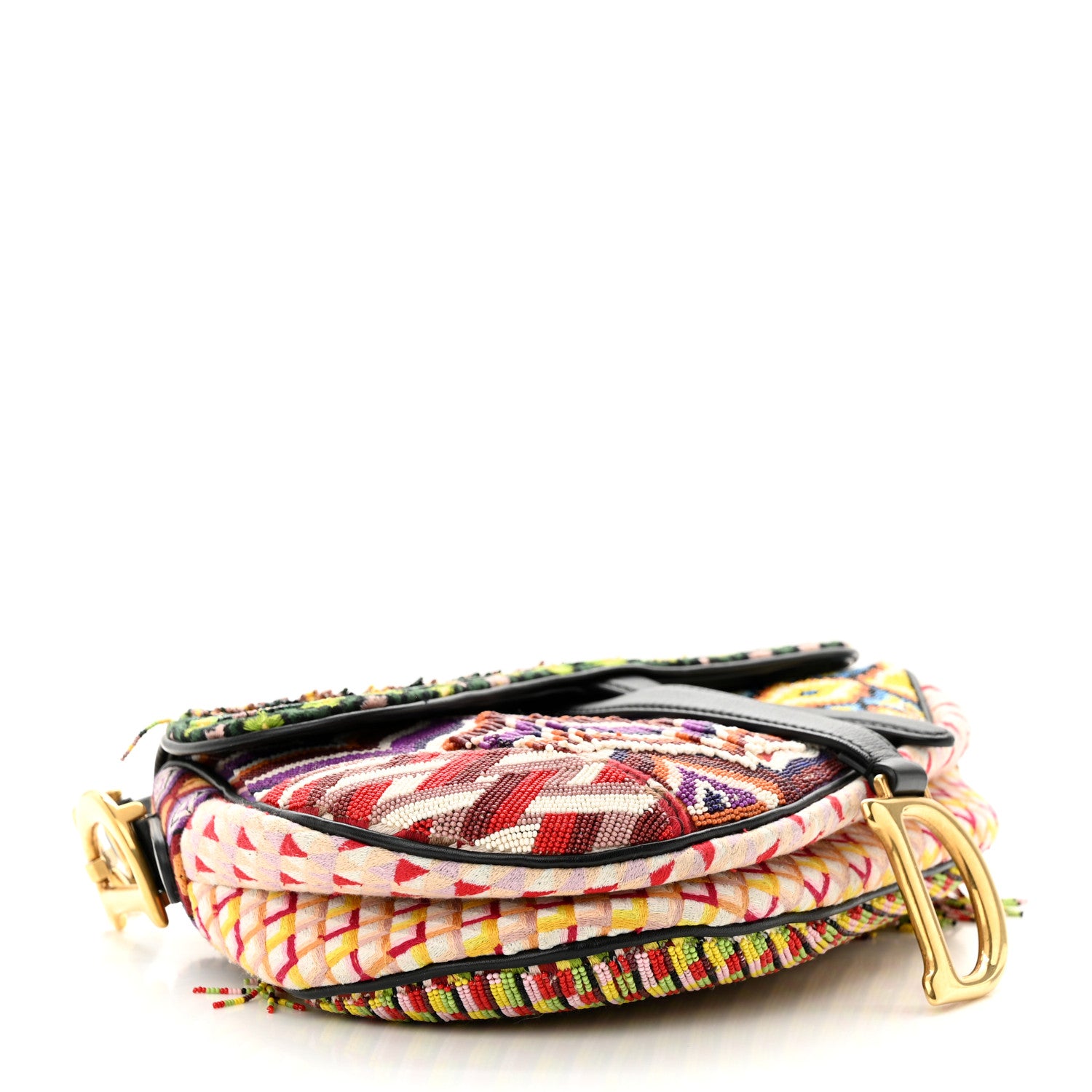 Christian Dior Embroidered Fringe Beaded Medium Saddle Bag Green Multicolor 4 of 10